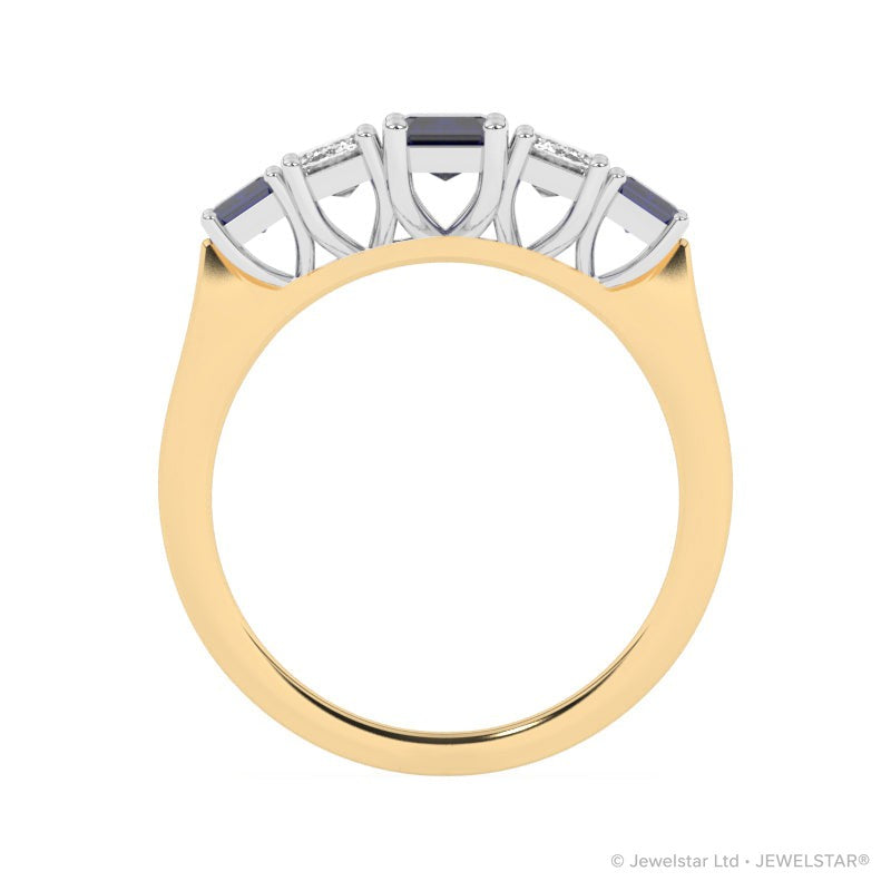 R-86200-SA-Y  Lab Diamond & Sapphire Five Stone Ring