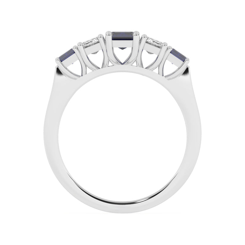 R-86200-SA-W  Lab Diamond & Sapphire Five Stone Ring