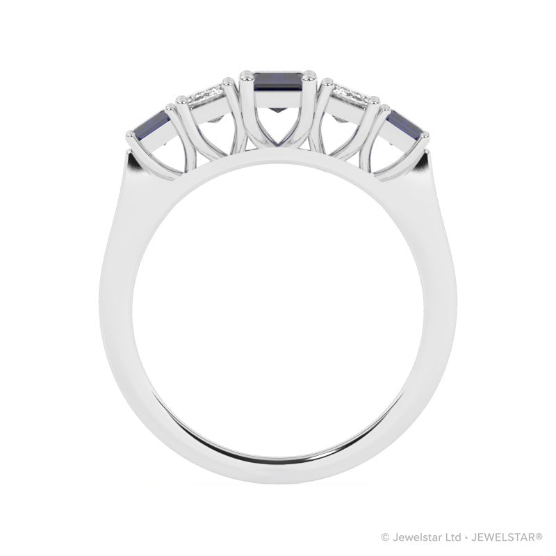 R-86200-SA-W  Lab Diamond & Sapphire Five Stone Ring