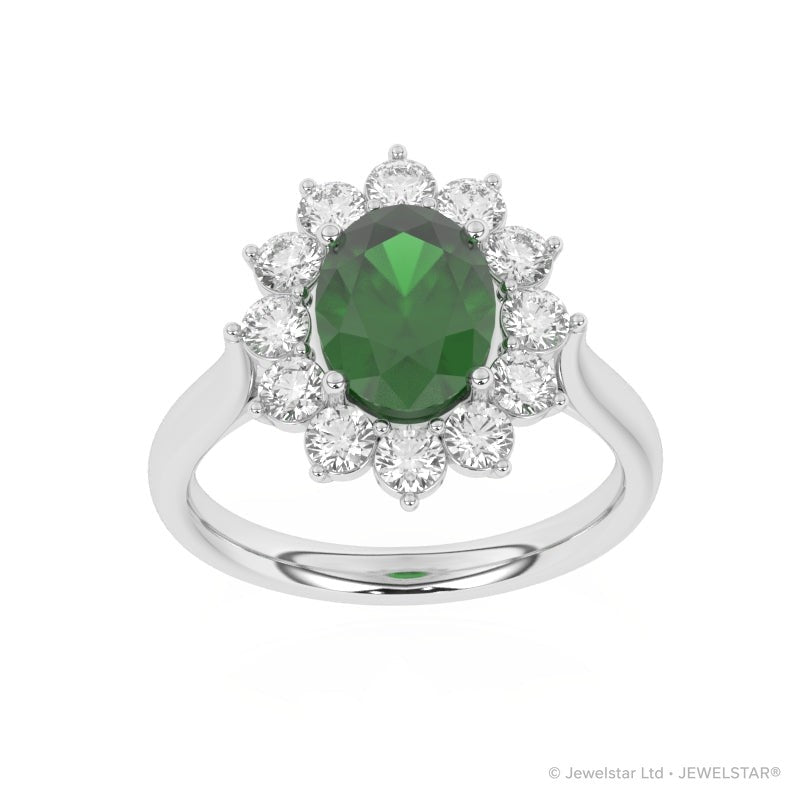 R-87075-EM-W  Lab Diamond & Emerald Cluster Ring
