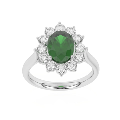 R-87075-EM-W  Lab Diamond & Emerald Cluster Ring F/VS (EGL Report Included)