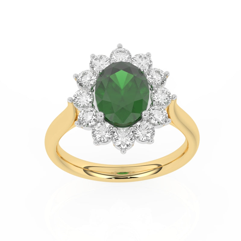 R-87075-EM-Y  Lab Diamond & Emerald Cluster Ring