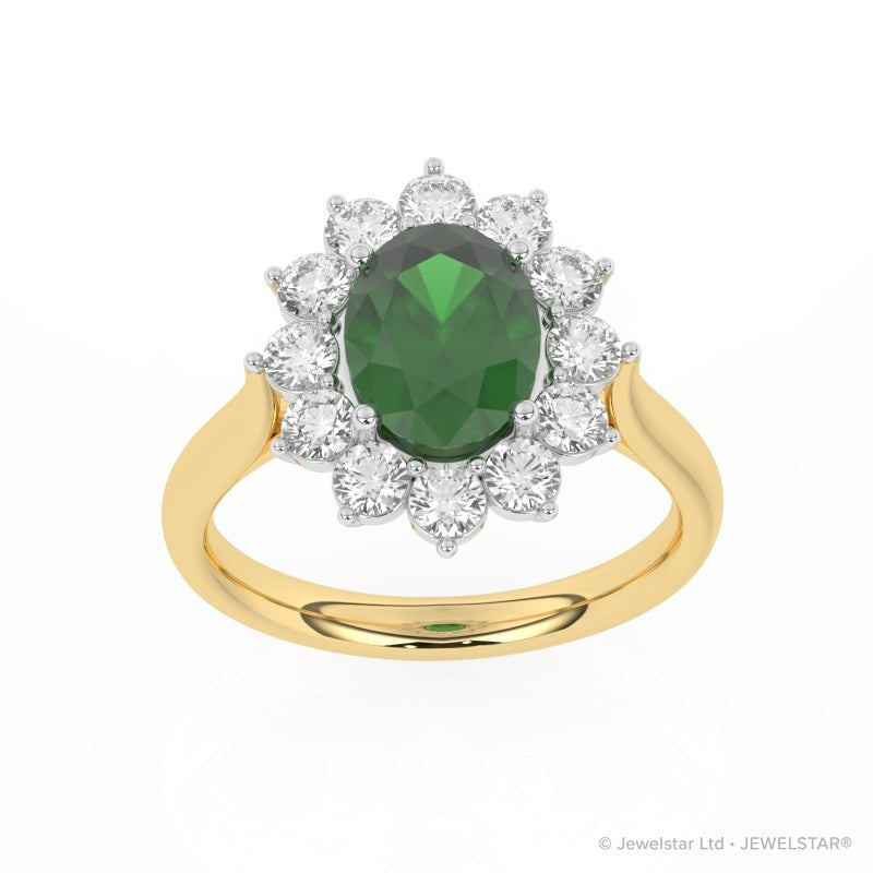 R-87075-EM-Y  Lab Diamond & Emerald Cluster Ring
