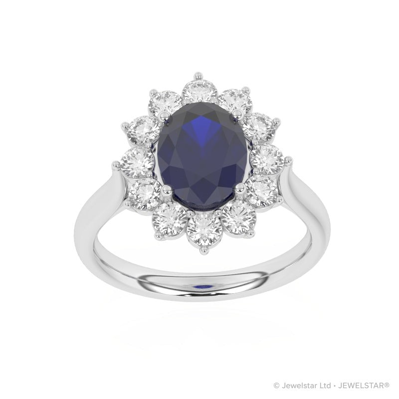 R-87075-SA-W  Lab Diamond & Sapphire Cluster Ring