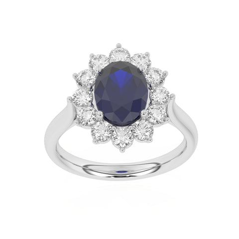 R-87075-SA-W  Lab Diamond & Sapphire Cluster Ring F/VS (EGL Report Included)