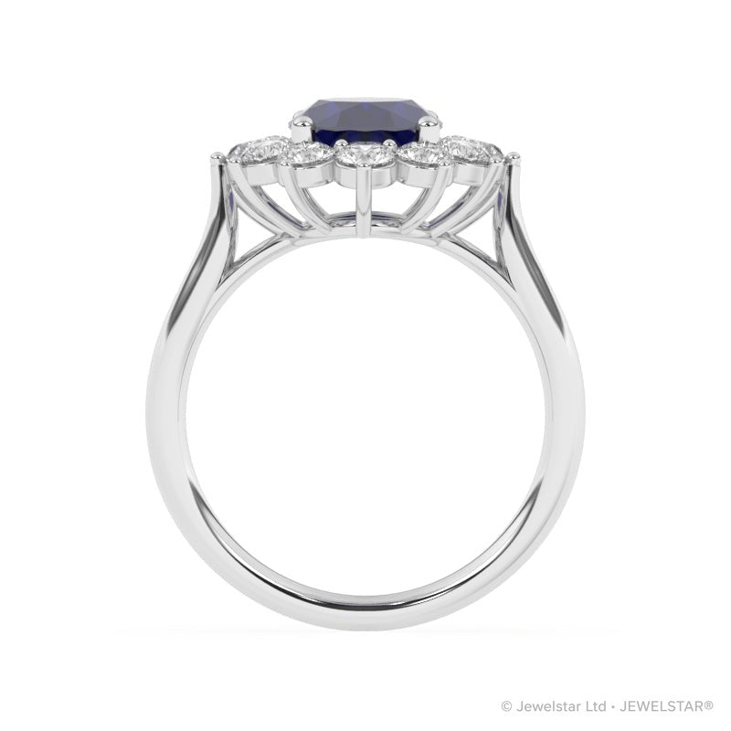 R-87075-SA-W  Lab Diamond & Sapphire Cluster Ring