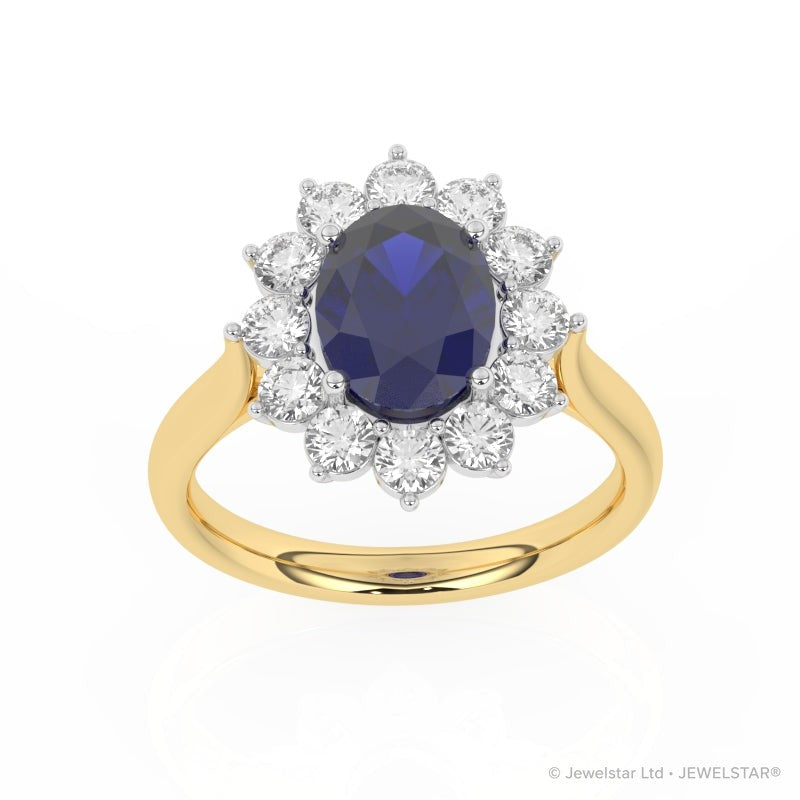 R-87075-SA-Y  Lab Diamond & Sapphire Cluster Ring