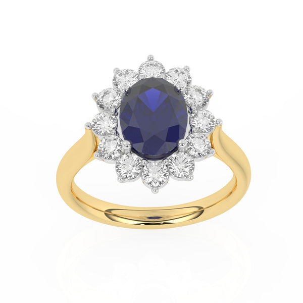 R-87075-SA-Y  Lab Diamond & Sapphire Cluster Ring F/VS (EGL Report Included)