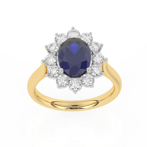 R-87075-SA-Y  Lab Diamond & Sapphire Cluster Ring F/VS (EGL Report Included)