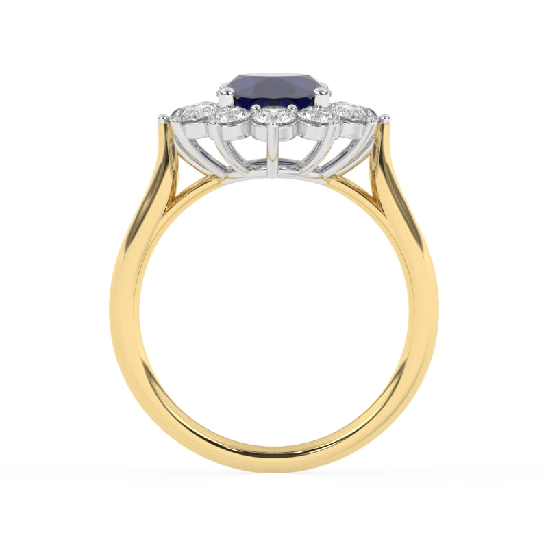 R-87075-SA-Y  Lab Diamond & Sapphire Cluster Ring