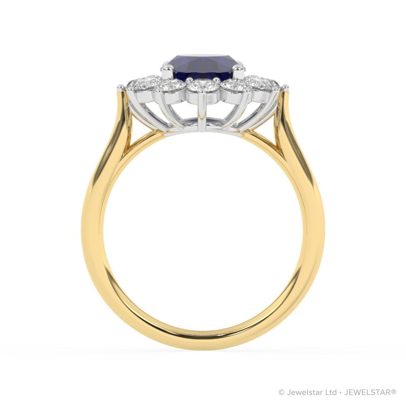 R-87075-SA-Y  Lab Diamond & Sapphire Cluster Ring