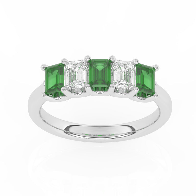 R-88165-EM-W  Lab Diamond & Emerald Five Stone Ring