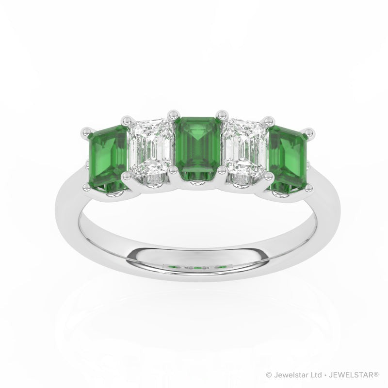 R-88165-EM-W  Lab Diamond & Emerald Five Stone Ring