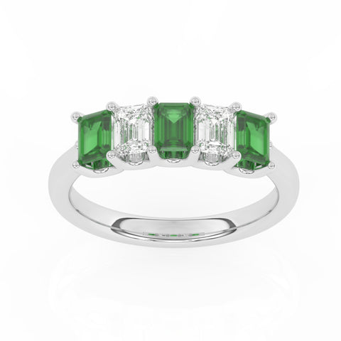 R-88165-EM-W  Lab Diamond & Emerald Five Stone Ring F/VS (EGL Report Included)