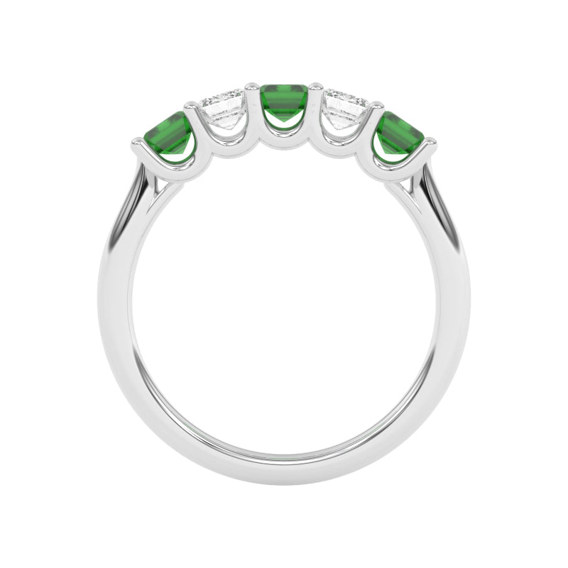 R-88165-EM-W  Lab Diamond & Emerald Five Stone Ring
