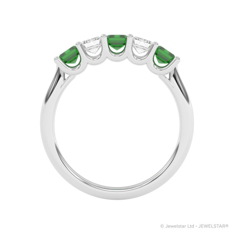 R-88165-EM-W  Lab Diamond & Emerald Five Stone Ring