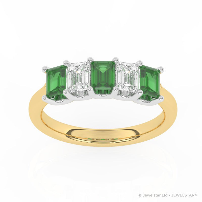 R-88165-EM-Y  Lab Diamond & Emerald Five Stone Ring