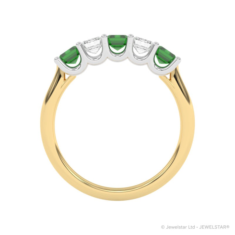 R-88165-EM-Y  Lab Diamond & Emerald Five Stone Ring