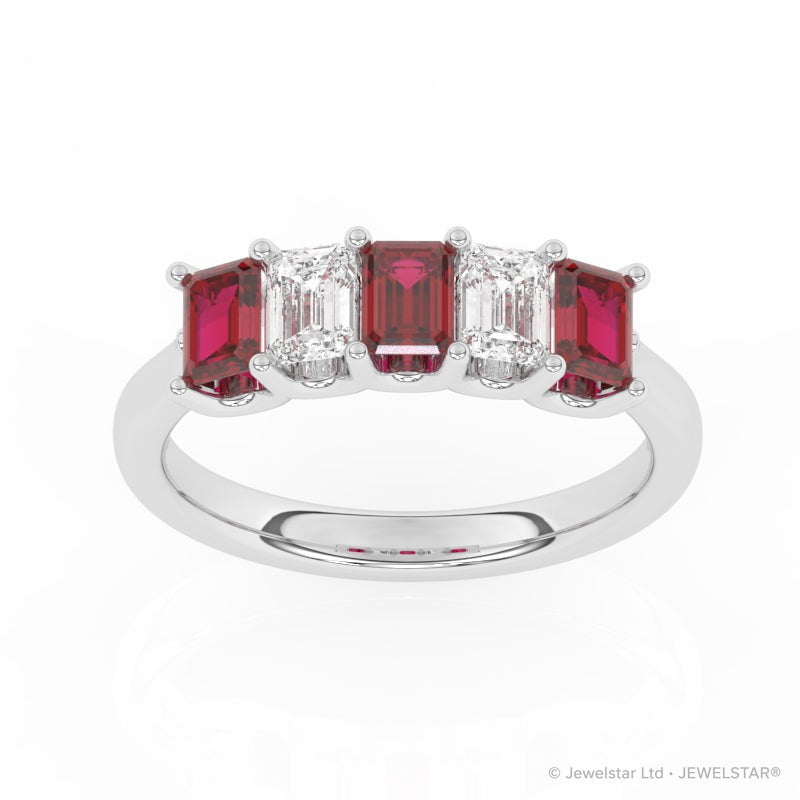 R-88165-RU-W  Lab Diamond & Ruby Five Stone Ring