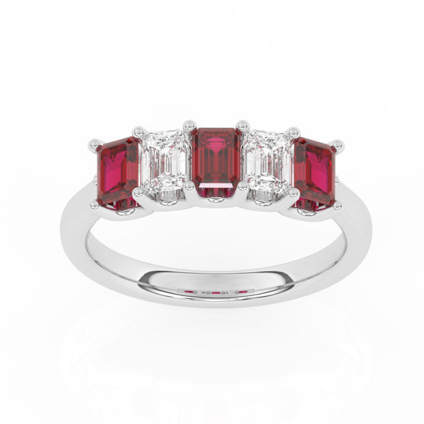 R-88165-RU-W  Lab Diamond & Ruby Five Stone Ring F/VS (EGL Report Included)