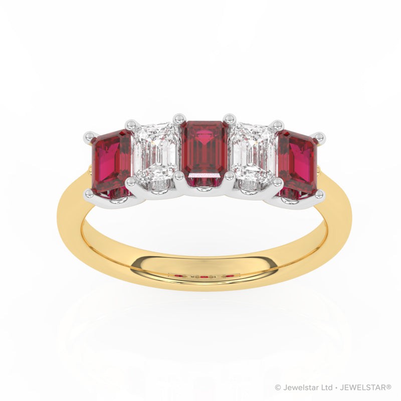 R-88165-RU-Y  Lab Diamond & Ruby Five Stone Ring