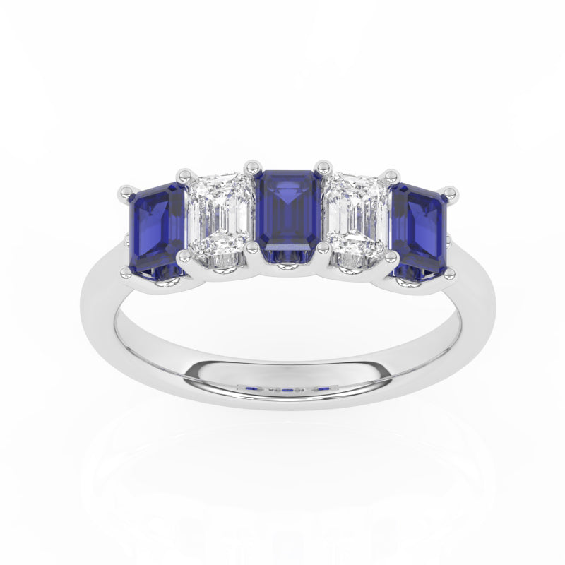 R-88165-SA-W  Lab Diamond & Sapphire Five Stone Ring
