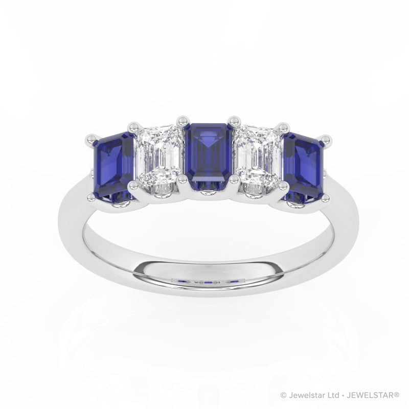 R-88165-SA-W  Lab Diamond & Sapphire Five Stone Ring