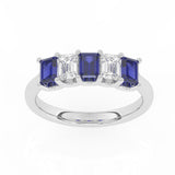 R-88165-SA-W  Lab Diamond & Sapphire Five Stone Ring F/VS (EGL Report Included)