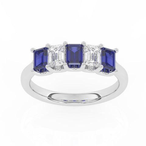 R-88165-SA-W  Lab Diamond & Sapphire Five Stone Ring F/VS (EGL Report Included)