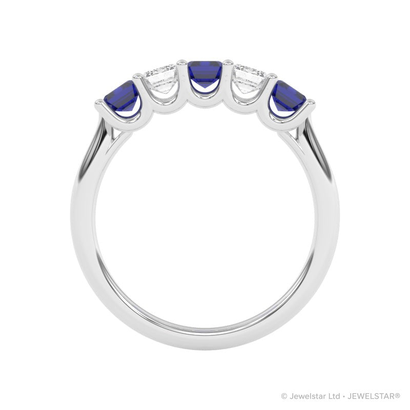 R-88165-SA-W  Lab Diamond & Sapphire Five Stone Ring
