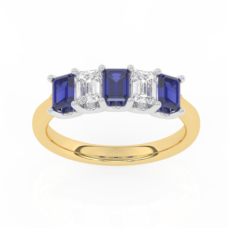 R-88165-SA-Y  Lab Diamond & Sapphire Five Stone Ring