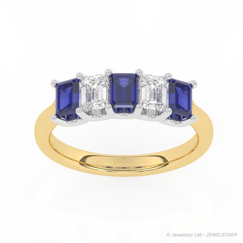 R-88165-SA-Y  Lab Diamond & Sapphire Five Stone Ring