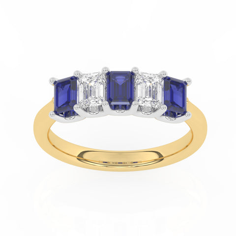 R-88165-SA-Y  Lab Diamond & Sapphire Five Stone Ring F/VS (EGL Report Included)