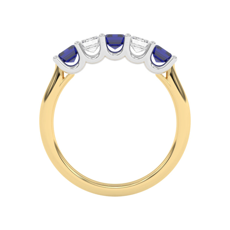 R-88165-SA-Y  Lab Diamond & Sapphire Five Stone Ring