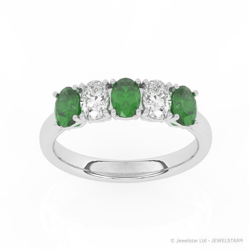 R-89165-EM-W  Lab Diamond & Emerald Five Stone Ring