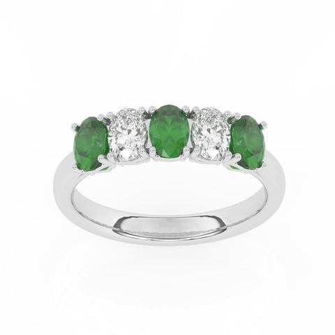 R-89165-EM-W  Lab Diamond & Emerald Five Stone Ring F/VS (EGL Report Included)
