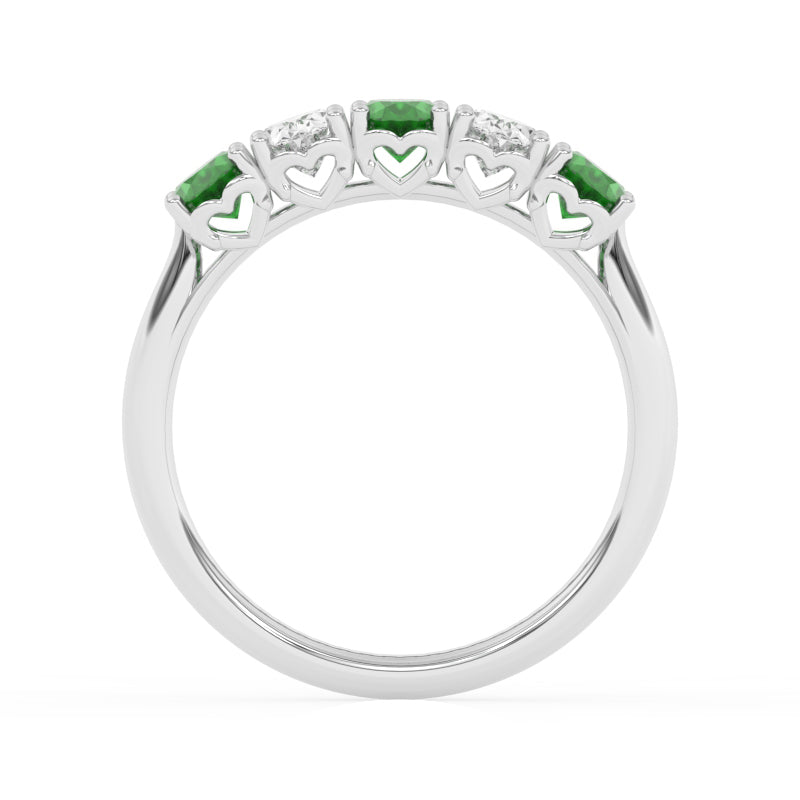 R-89165-EM-W  Lab Diamond & Emerald Five Stone Ring