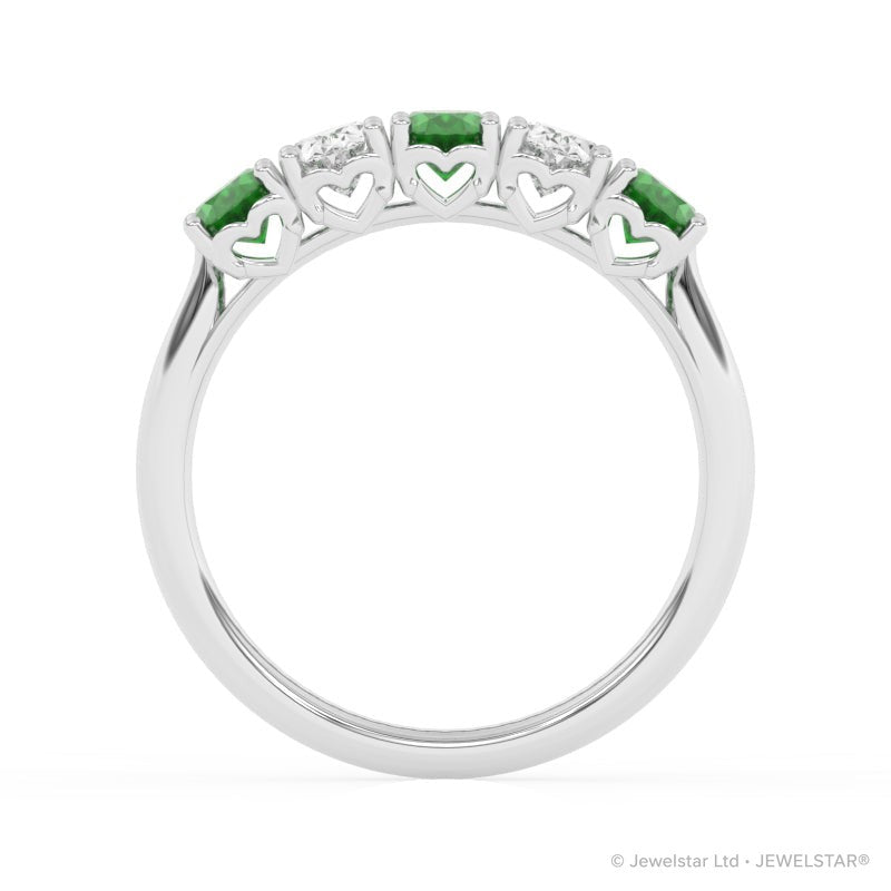 R-89165-EM-W  Lab Diamond & Emerald Five Stone Ring
