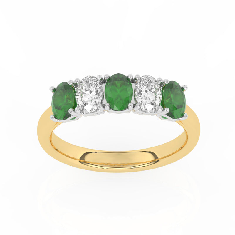 R-89165-EM-Y  Lab Diamond & Emerald Five Stone Ring