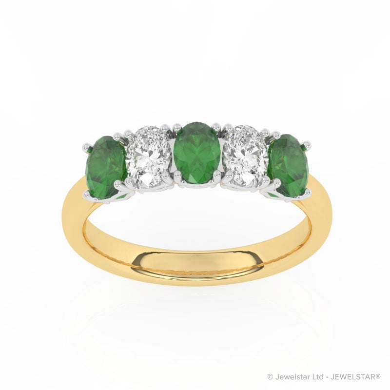R-89165-EM-Y  Lab Diamond & Emerald Five Stone Ring