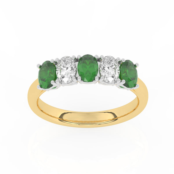 R-89165-EM-Y  Lab Diamond & Emerald Five Stone Ring F/VS (EGL Report Included)