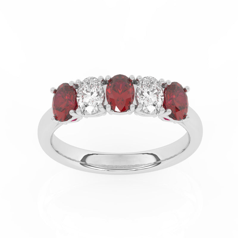 R-89165-RU-W  Lab Diamond & Ruby Five Stone Ring