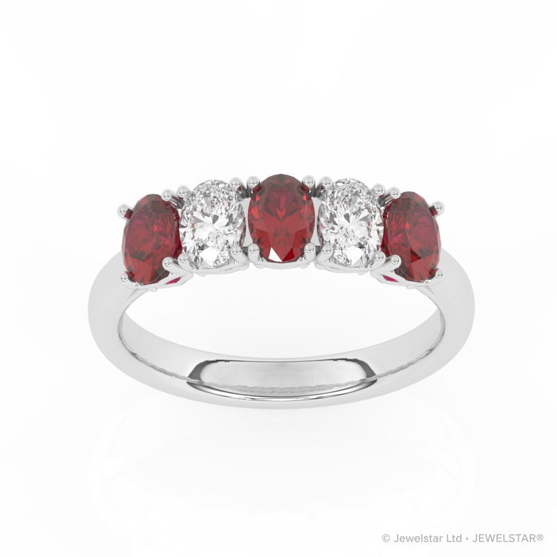 R-89165-RU-W  Lab Diamond & Ruby Five Stone Ring