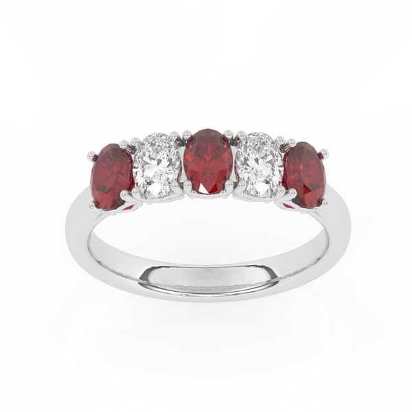 R-89165-RU-W  Lab Diamond & Ruby Five Stone Ring F/VS (EGL Report Included)