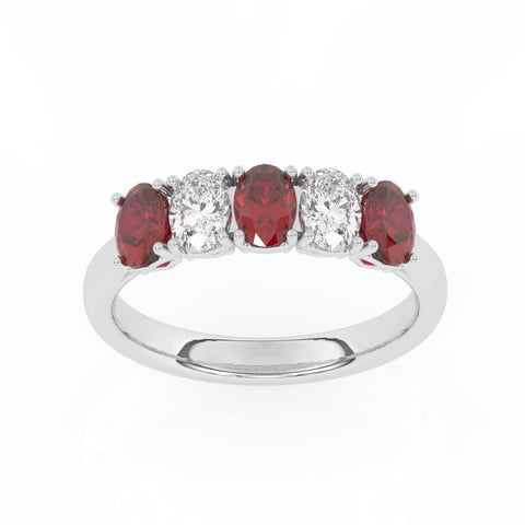 R-89165-RU-W  Lab Diamond & Ruby Five Stone Ring F/VS (EGL Report Included)