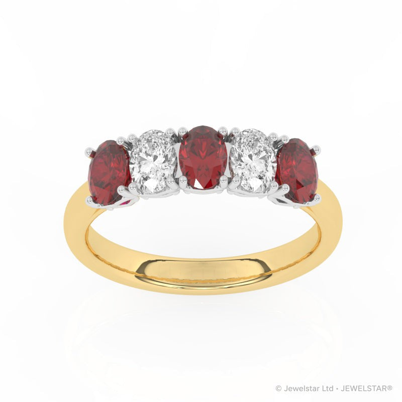 R-89165-RU-Y  Lab Diamond & Ruby Five Stone Ring