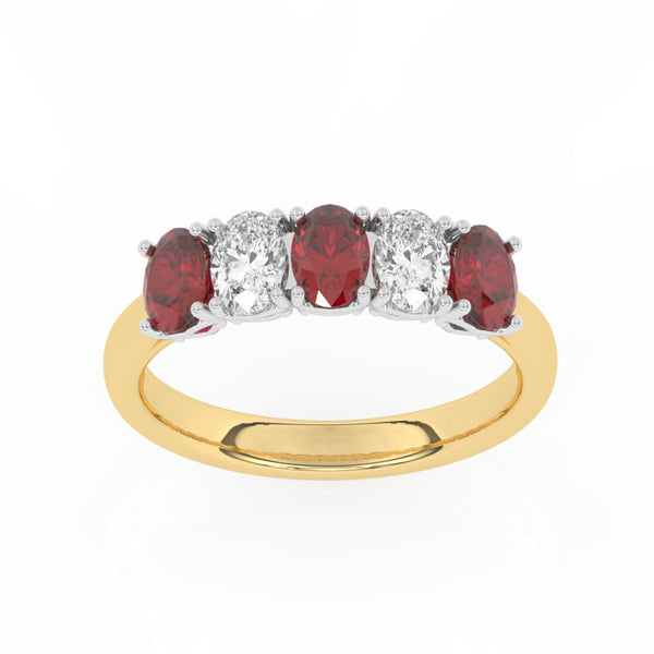 R-89165-RU-Y  Lab Diamond & Ruby Five Stone Ring F/VS (EGL Report Included)