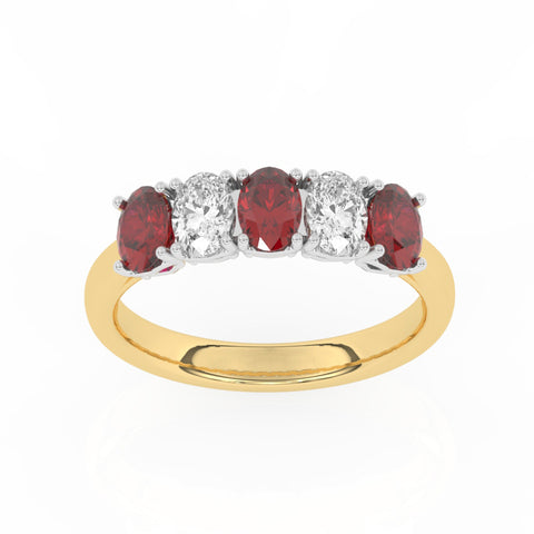 R-89165-RU-Y  Lab Diamond & Ruby Five Stone Ring F/VS (EGL Report Included)