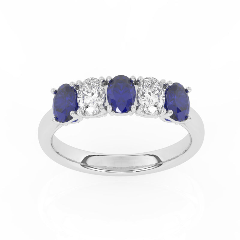R-89165-SA-W  Lab Diamond & Sapphire Five Stone Ring