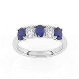 R-89165-SA-W  Lab Diamond & Sapphire Five Stone Ring F/VS (EGL Report Included)
